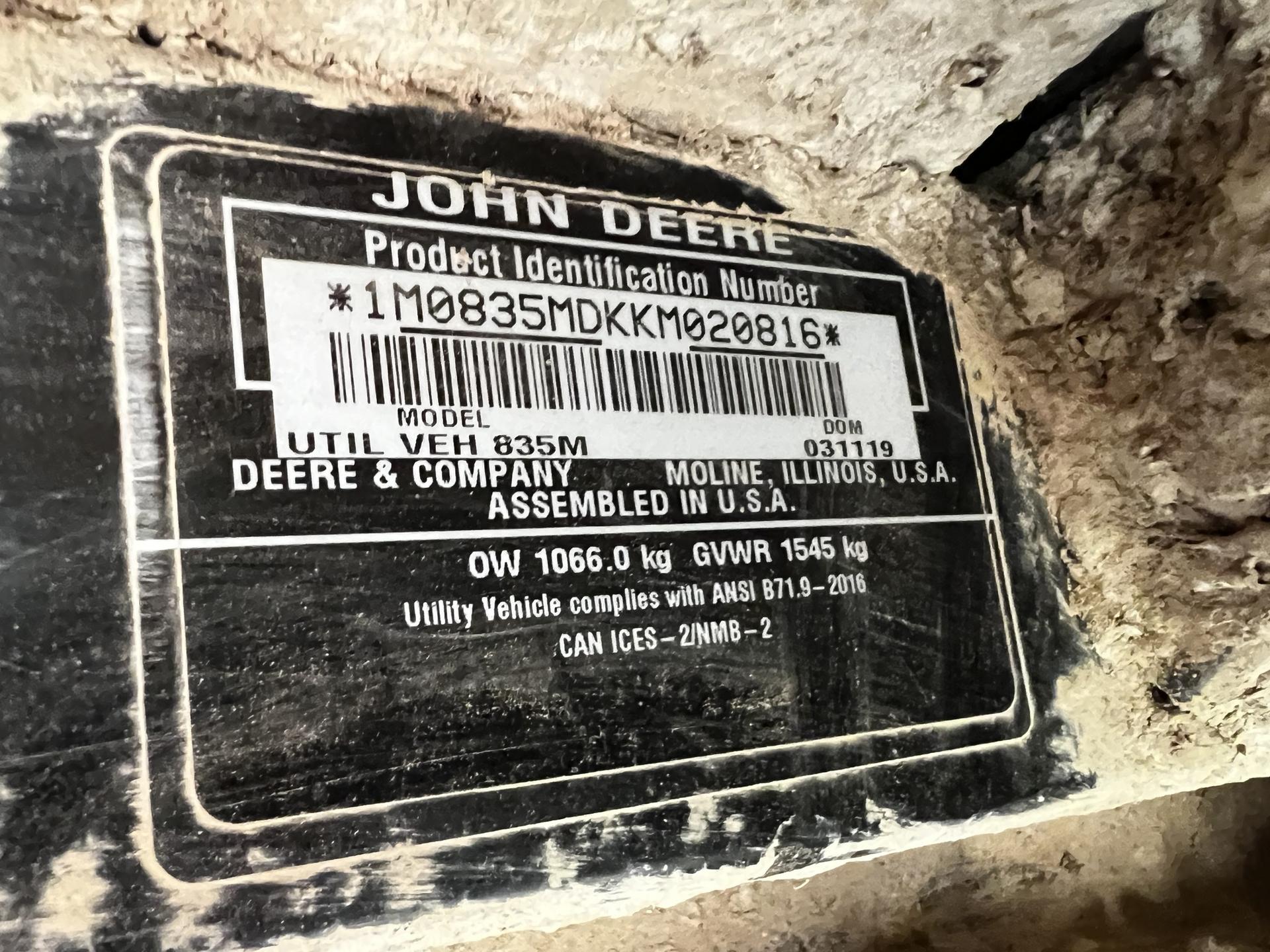 2019 John Deere XUV 835M